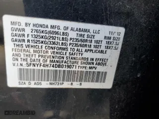 2013 Honda Pilot EX-L with VIN 5FNYF4H74DB019071, listed as a Copart auction lot 52166455 with 0 mi miles and Salvage Title. Bid and sale history available at carsss.com. Image 13.