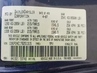 2007 Dodge Grand Caravan z VIN 1D8GP24E17B251315, wystawiony jako IAAI lot #42527469 z przebiegiem 249 267 mil mil oraz . Historia ofert i sprzedaży dostępna na DreamBid. Obrazek 9.