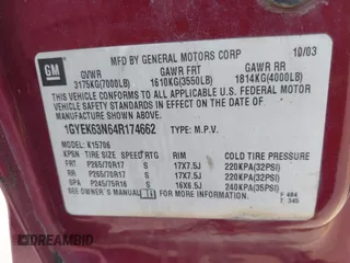 2004 Cadillac Escalade с VIN 1GYEK63N64R174662, выставлен на аукционе IAAI как лот 42442912 с пробегом 184 450 миль миль и . История ставок и продаж доступна на DreamBid. Изображение 9.