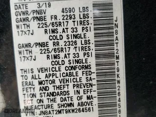2019 Nissan Rogue SV with VIN JN8AT2MT9KW264561, listed as a Copart auction lot 49632875 with 134,614 mi miles and Salvage Title. Bid and sale history available at carsss.com. Image 12.