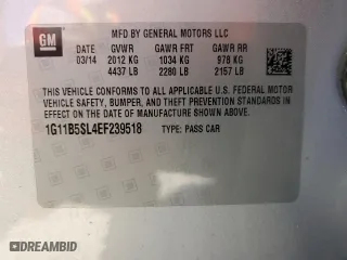 2014 Chevrolet Malibu LS with VIN 1G11B5SL4EF239518, listed as a Copart auction lot 48535545 with 84,545 mi miles and Clean Title. Bid and sale history available at carsss.com. Image 12.