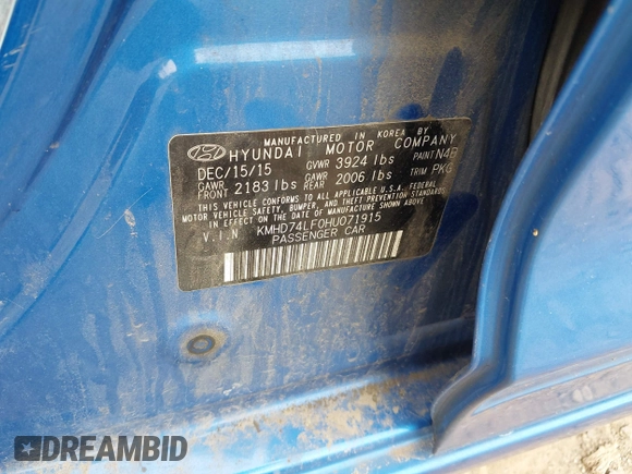 2017 Hyundai Elantra SE z VIN KMHD74LF0HU071915, wystawiony jako IAAI lot #42527992 z przebiegiem 148 885 mil mil oraz . Historia ofert i sprzedaży dostępna na DreamBid. Obrazek 9.