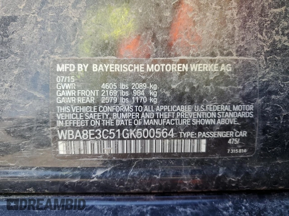2016 BMW 3 Series 328i xDrive z VIN WBA8E3C51GK500564, wystawiony jako Copart lot #53041305 z przebiegiem 150 246 mil mil oraz Szkoda całkowita • Salvage title. Historia ofert i sprzedaży dostępna na DreamBid. Obrazek 14.