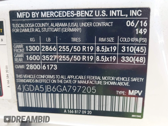 2016 Mercedes-Benz GLE 350 с VIN 4JGDA5JB6GA797205, выставлен на аукционе IAAI как лот 42240531 с пробегом 195 744 миль миль и . История ставок и продаж доступна на DreamBid. Изображение 9.