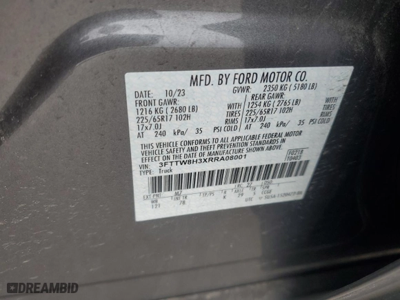 2024 Ford Maverick XLT with VIN 3FTTW8H3XRRA08001, listed as a Copart auction lot 49094355 with 11,258 mi miles and Salvage Title. Bid and sale history available at carsss.com. Image 12.