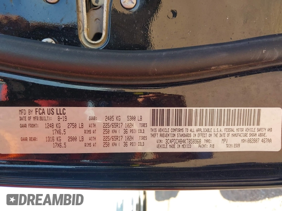 2019 Dodge Journey SE Value with VIN 3C4PDCAB4KT858968, listed as a IAAI auction lot 42244031 with 45,854 mi miles and . Bid and sale history available at DreamBid. Image 9.