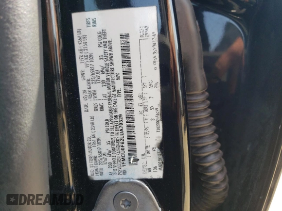 2020 Ford Escape S with VIN 1FMCU0F62LUA70329, listed as a Copart auction lot 66981504 with 125,362 mi miles and Salvage Title. Bid and sale history available at carsss.com. Image 13.