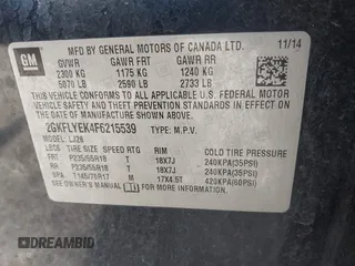 2015 GMC Terrain SLT with VIN 2GKFLYEK4F6215539, listed as a IAAI auction lot 41127556 with 150,343 mi miles. Bid and sale history available at carsss.com. Image 9.