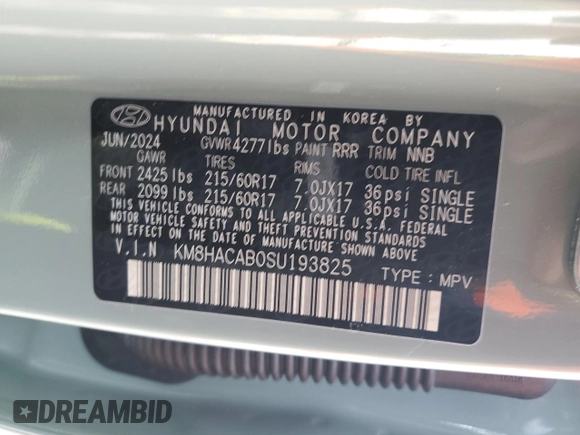 2025 Hyundai Kona SE with VIN KM8HACAB0SU193825, listed as a Copart auction lot 47558805 with 0 mi miles and Salvage Title. Bid and sale history available at carsss.com. Image 14.