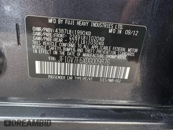 2013 Subaru Impreza Sedan WRX WRX with VIN JF1GV7F6XDG009876, listed as a Copart auction lot 79346594 with 118,988 mi miles and Clean Title. Bid and sale history available at carsss.com. Image 10.