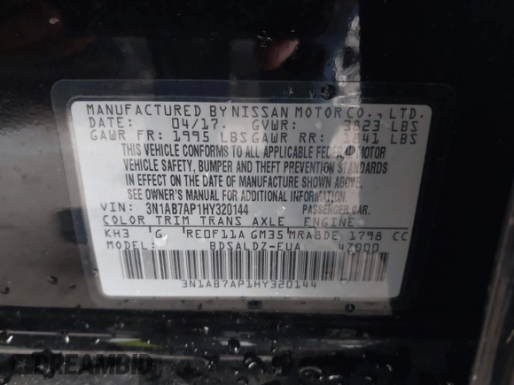 2017 Nissan Sentra S with VIN 3N1AB7AP1HY320144, listed as a IAAI auction lot 41990052 with 135,742 mi miles and . Bid and sale history available at carsss.com. Image 9.