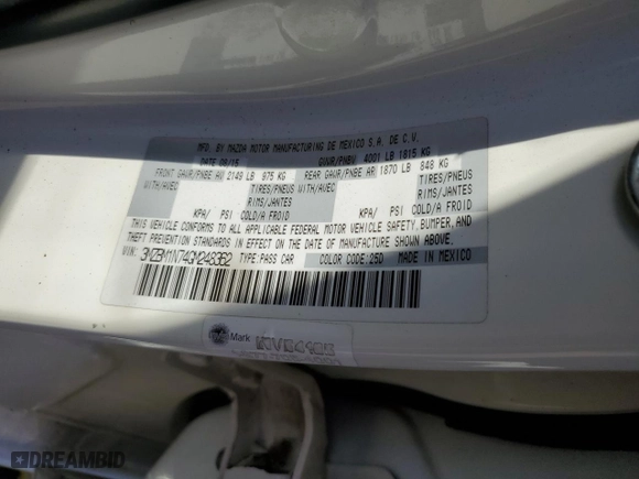 2016 Mazda Mazda3 i Grand Touring with VIN 3MZBM1N74GM248362, listed as a Copart auction lot 74023184 with 87,402 mi miles and Salvage Title. Bid and sale history available at carsss.com. Image 14.