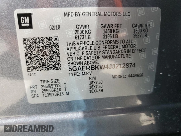 2018 Buick Enclave Essence with VIN 5GAERBKW4JJ212874, listed as a Copart auction lot 51704955 with 69,415 mi miles and Non Repairable. Bid and sale history available at DreamBid. Image 13.
