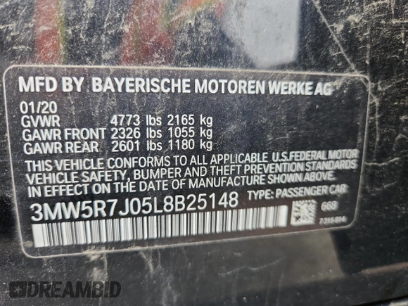 2020 BMW 3 Series 330i xDrive with VIN 3MW5R7J05L8B25148, listed as a Copart auction lot 64820425 with 110,833 mi miles and Non repairable. Bid and sale history available at DreamBid. Image 12.