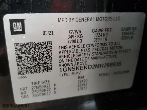 2021 Chevrolet Suburban RST with VIN 1GNSKEKD2MR298916, listed as a Copart auction lot 79096704 with 87,448 mi miles and Salvage Title. Bid and sale history available at carsss.com. Image 14.