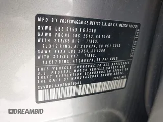2024 Volkswagen Tiguan S z VIN 3VVRB7AX0RM029581, wystawiony jako IAAI lot #41938762 z przebiegiem 26 129 mil mil oraz . Historia ofert i sprzedaży dostępna na DreamBid. Obrazek 9.