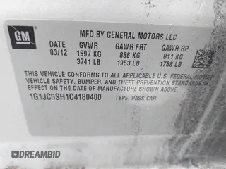 2012 Chevrolet Sonic LT with VIN 1G1JC5SH1C4180400, listed as a IAAI auction lot 42256431 with 188,681 mi miles and . Bid and sale history available at DreamBid. Image 9.