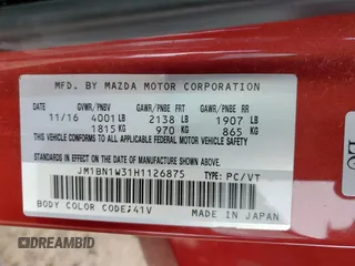 2017 Mazda 3 Grand Touring z VIN JM1BN1W31H1126875, wystawiony jako Copart lot #53517675 z przebiegiem 138 855 mil mil oraz Szkoda całkowita • Salvage title. Historia ofert i sprzedaży dostępna na DreamBid. Obrazek 13.
