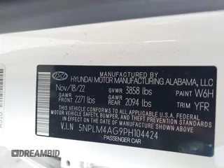 2023 Hyundai Elantra SEL with VIN 5NPLM4AG9PH104424, listed as a IAAI auction lot 42252864 with 39,297 mi miles and . Bid and sale history available at DreamBid. Image 9.