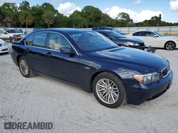2005 BMW 7 Series 745i with VIN WBAGL63545DP75494, listed as a Copart auction lot 72359904 with 143,878 mi miles and Salvage title. Bid and sale history available at DreamBid. Image 4.