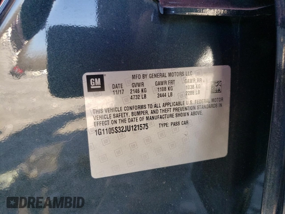 2018 Chevrolet Impala LT with VIN 1G1105S32JU121575, listed as a Copart auction lot 47365845 with 107,464 mi miles and Non Repairable. Bid and sale history available at DreamBid. Image 12.