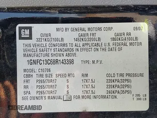 2008 Chevrolet Tahoe LS with VIN 1GNFC13C68R143398, listed as a IAAI auction lot 41970038 with 205,873 mi miles and . Bid and sale history available at DreamBid. Image 9.