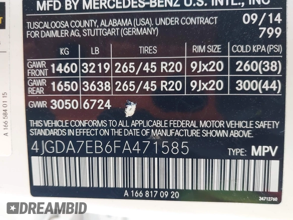 2015 Mercedes-Benz M 63 AMG with VIN 4JGDA7EB6FA471585, listed as a IAAI auction lot 41883006 with 39,243 mi miles and . Bid and sale history available at carsss.com. Image 9.