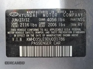 2013 Hyundai Elantra with VIN KMHD35LE9DU031786, listed as a Copart auction lot 60994465 with 104,860 mi miles and Clean title. Bid and sale history available at DreamBid. Image 12.