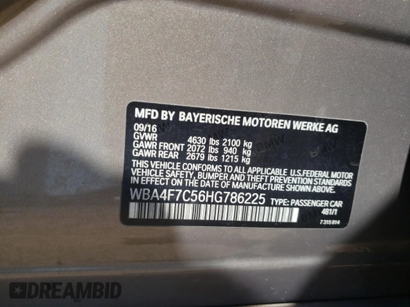 2017 BMW 4 Series 430i z VIN WBA4F7C56HG786225, wystawiony jako Copart lot #56592285 z przebiegiem 101 811 mil mil oraz Szkoda całkowita • Salvage title. Historia ofert i sprzedaży dostępna na DreamBid. Obrazek 13.