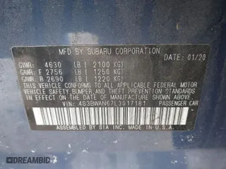 2020 Subaru Legacy Limited with VIN 4S3BWAN67L3017181, listed as a IAAI auction lot 41609562 with 74,367 mi miles. Bid and sale history available at carsss.com. Image 9.