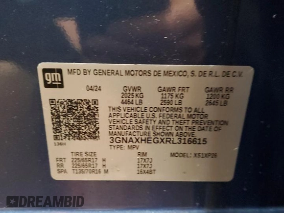 2024 Chevrolet Equinox LS with VIN 3GNAXHEGXRL316615, listed as a Copart auction lot 47014345 with 4,220 mi miles and Salvage Title. Bid and sale history available at DreamBid. Image 13.