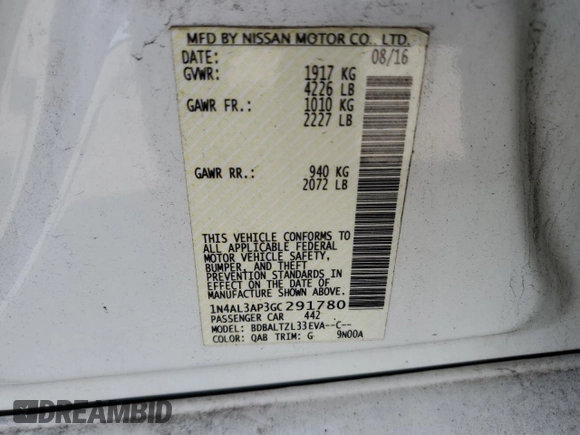 2016 Nissan Altima SR with VIN 1N4AL3AP3GC291780, listed as a Copart auction lot 51737525 with 44,670 mi miles and Salvage Title. Bid and sale history available at carsss.com. Image 13.