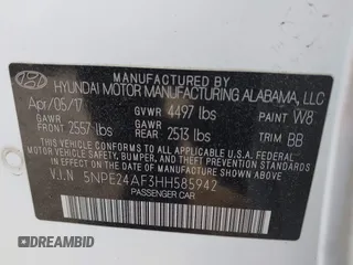 2017 Hyundai Sonata 2.4L z VIN 5NPE24AF3HH585942, wystawiony jako IAAI lot #42091264 z przebiegiem 70 979 mil mil oraz . Historia ofert i sprzedaży dostępna na DreamBid. Obrazek 9.