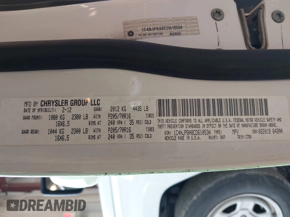 2012 Jeep Patriot Sport with VIN 1C4NJPBA8CD610534, listed as a IAAI auction lot 42499681 with 144,310 mi miles and . Bid and sale history available at DreamBid. Image 9.