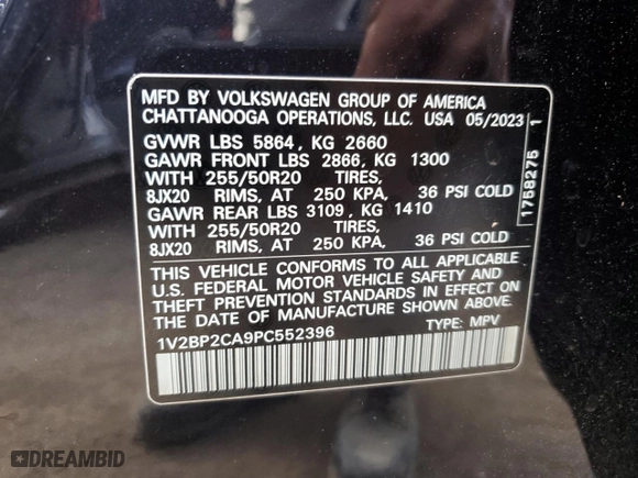 2023 Volkswagen Atlas 2.0T SEL with VIN 1V2BP2CA9PC552396, listed as a Copart auction lot 73565154 with 14,687 mi miles and Salvage Title. Bid and sale history available at carsss.com. Image 13.