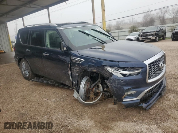 2024 Infiniti QX80 LUXE with VIN JN8AZ2AE0R9329875, listed as a Copart auction lot 46489615 with 28,834 mi miles and Non Repairable. Bid and sale history available at carsss.com. Image 4.