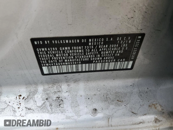 2017 Volkswagen GTI S z VIN 3VW447AU0HM033019, wystawiony jako Copart lot #51518285 z przebiegiem 93 427 mil mil oraz Szkoda całkowita • Salvage title. Historia ofert i sprzedaży dostępna na DreamBid. Obrazek 14.