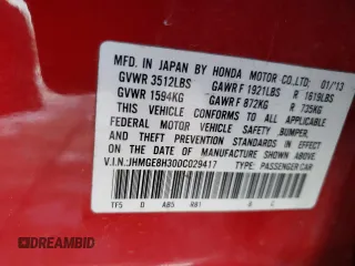 2013 Honda Fit with VIN JHMGE8H30DC029417, listed as a Copart auction lot 41635345 with 95,217 mi miles and Salvage Title. Bid and sale history available at carsss.com. Image 14.