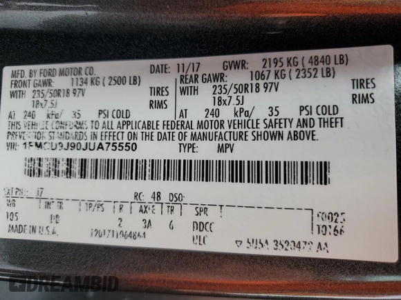 2018 Ford Escape Titanium with VIN 1FMCU9J90JUA75550, listed as a Copart auction lot 63339315 with Not provided miles and Clean title. Bid and sale history available at DreamBid. Image 13.