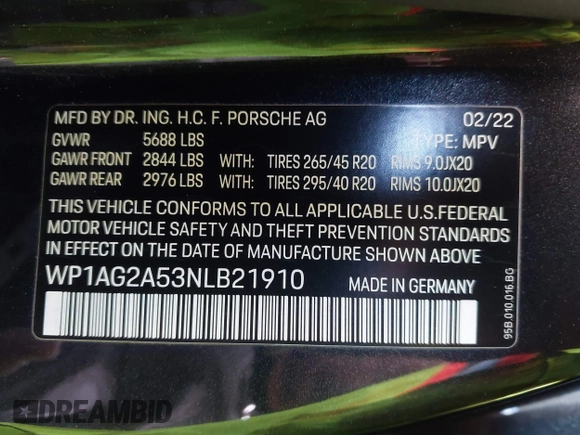 2022 Porsche Macan S z VIN WP1AG2A53NLB21910, wystawiony jako IAAI lot #41913844 z przebiegiem 70 747 mil mil oraz . Historia ofert i sprzedaży dostępna na DreamBid. Obrazek 9.