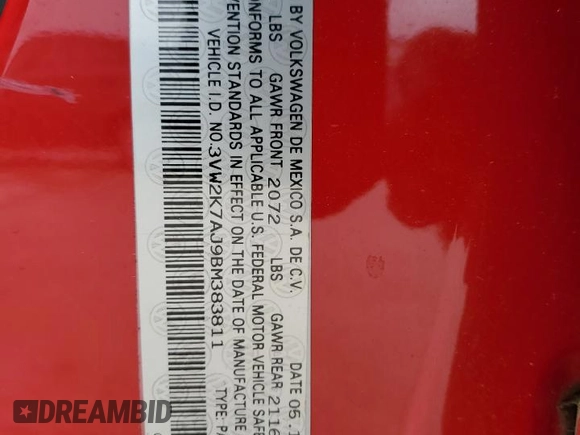 2011 Volkswagen Jetta Sedan S with VIN 3VW2K7AJ9BM383811, listed as a Copart auction lot 44441875 with 60,794 mi miles and Clean Title. Bid and sale history available at carsss.com. Image 13.