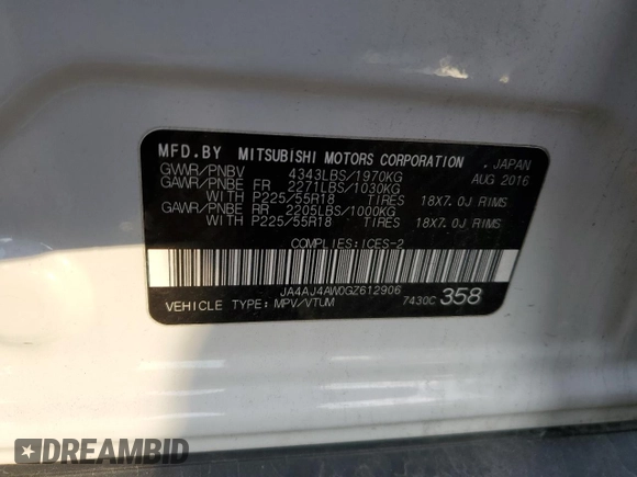 2016 Mitsubishi Outlander Sport SE with VIN JA4AJ4AW0GZ612906, listed as a Copart auction lot 80750444 with 69,932 mi miles and Salvage title. Bid and sale history available at DreamBid. Image 14.