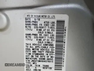 2019 Nissan Rogue SV with VIN JN8AT2MV6KW376915, listed as a Copart auction lot 52355725 with 84,630 mi miles and Salvage Title. Bid and sale history available at carsss.com. Image 14.