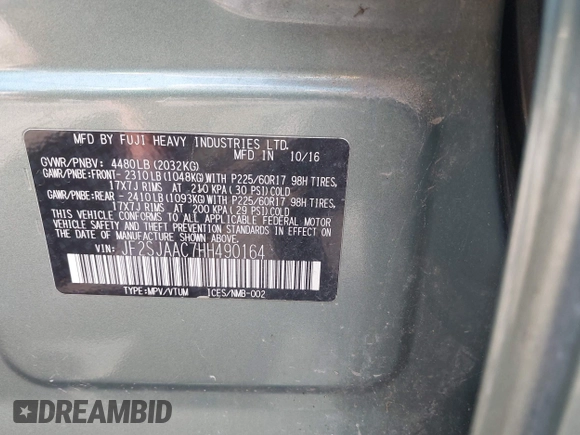 2017 Subaru Forester with VIN JF2SJAAC7HH490164, listed as a IAAI auction lot 42049411 with 143,312 mi miles. Bid and sale history available at carsss.com. Image 9.