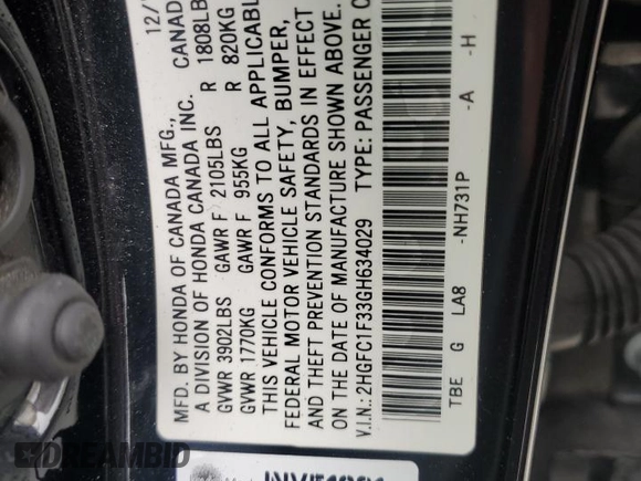 2016 Honda Civic EX-T z VIN 2HGFC1F33GH634029, wystawiony jako Copart lot #56026045 z przebiegiem 168 676 mil mil oraz Szkoda całkowita • Salvage title. Historia ofert i sprzedaży dostępna na DreamBid. Obrazek 12.