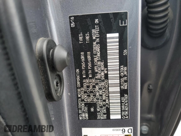 2016 Lexus GX 460 z VIN JTJBM7FX2G5144220, wystawiony jako Copart lot #56684545 z przebiegiem Nie podano mil oraz Szkoda całkowita • Salvage title. Historia ofert i sprzedaży dostępna na DreamBid. Obrazek 13.