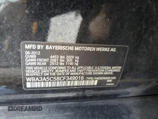 2012 BMW 3 Series 328i with VIN WBA3A5C58CF349016, listed as a Copart auction lot 65847345 with 155,358 mi miles and Clean title. Bid and sale history available at DreamBid. Image 12.