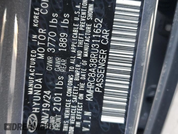 2024 Hyundai Venue Limited with VIN KMHRC8A38RU311652, listed as a Copart auction lot 46458545 with 14,272 mi miles and Salvage Title. Bid and sale history available at DreamBid. Image 12.