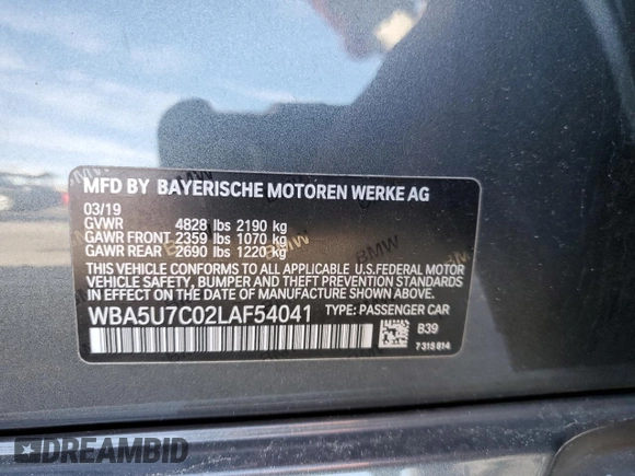 2020 BMW 3 Series M340i with VIN WBA5U7C02LAF54041, listed as a Copart auction lot 66957702 with 34,812 mi miles and . Bid and sale history available at DreamBid. Image 10.