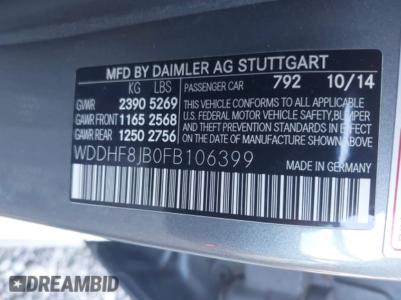 2015 Mercedes-Benz E 350 Luxury with VIN WDDHF8JB0FB106399, listed as a IAAI auction lot 40616416 with 99,941 mi miles and . Bid and sale history available at DreamBid. Image 9.